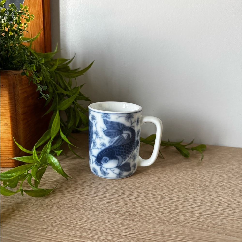 Blue and White Koi Fish Design Mug